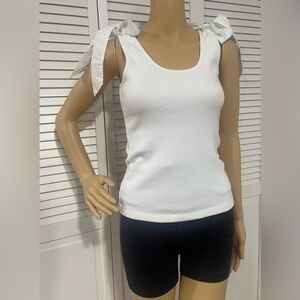 French Connection White Ribbed Tie-Shoulder Tank